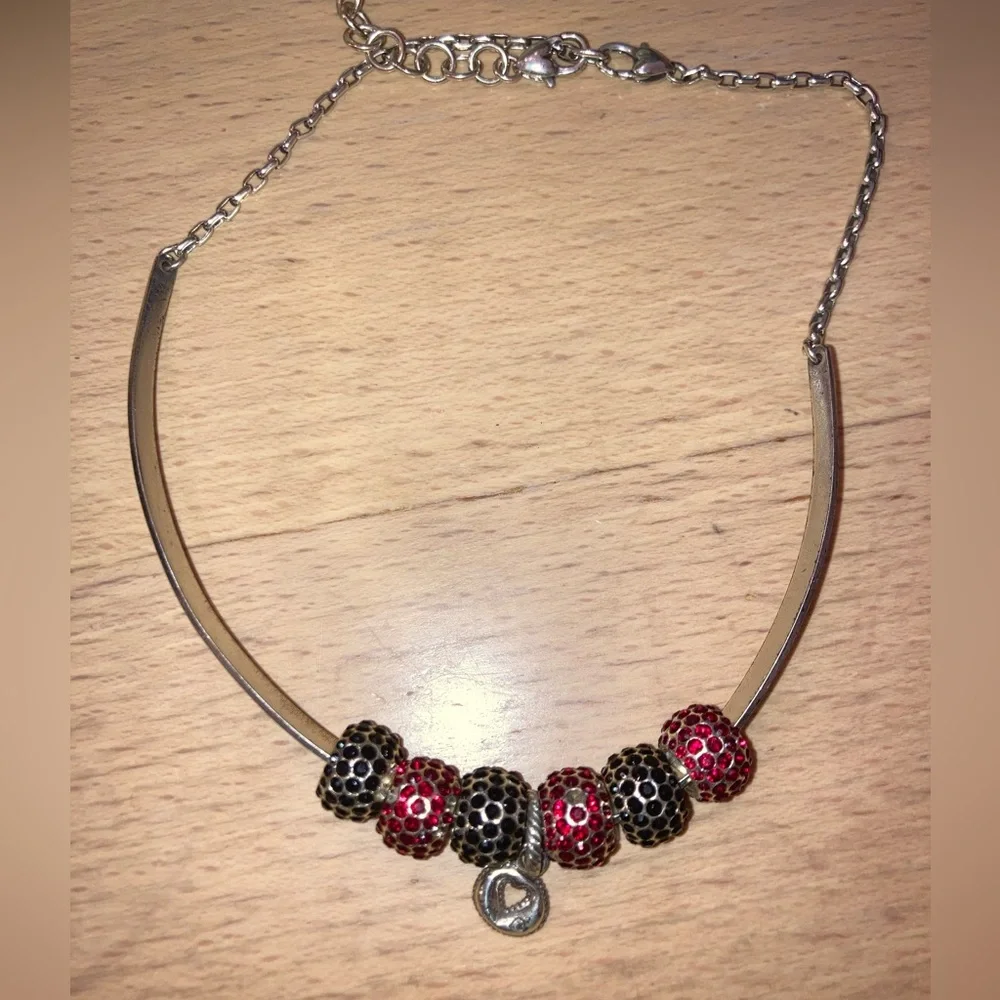Brighton Monogram Choker Necklace +7 Charms (6 beads & 1 heart) - Silver EUC
